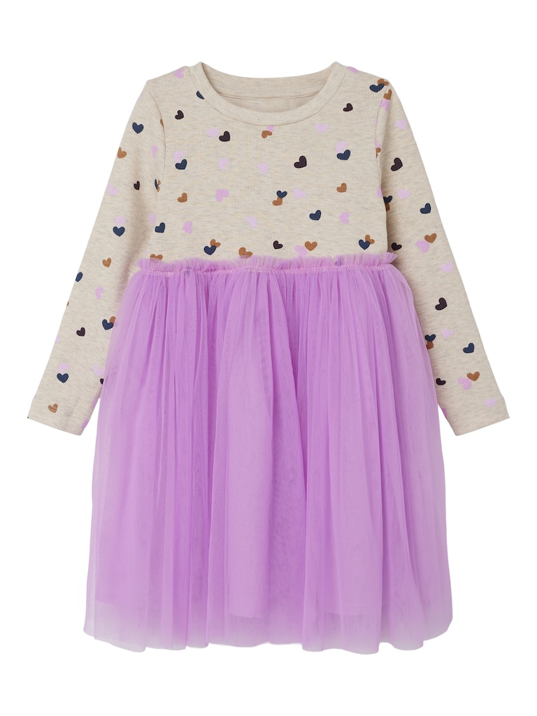 Lucky Long Sleeve Tulle Dress-Peyote Melange