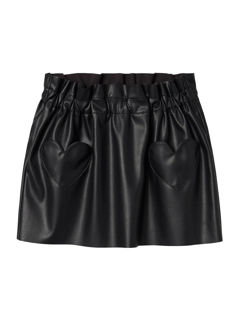 Girl's Sianina Pu Skirt-Black-Front View