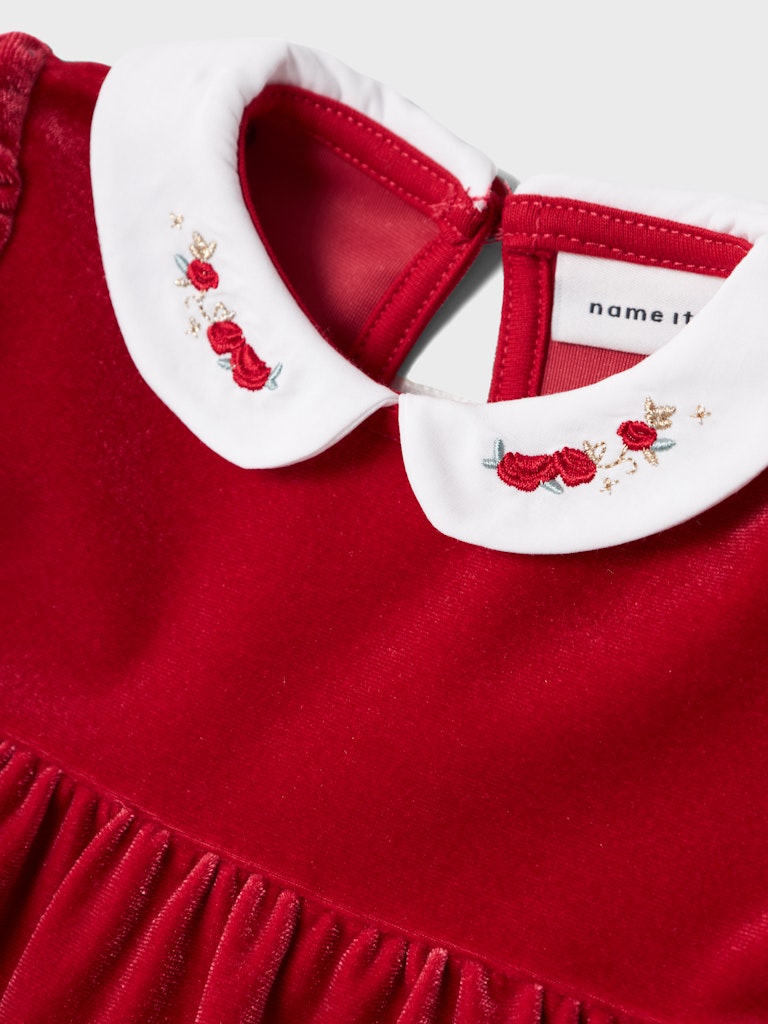 Rinna Red Velvet Dress-Collar view