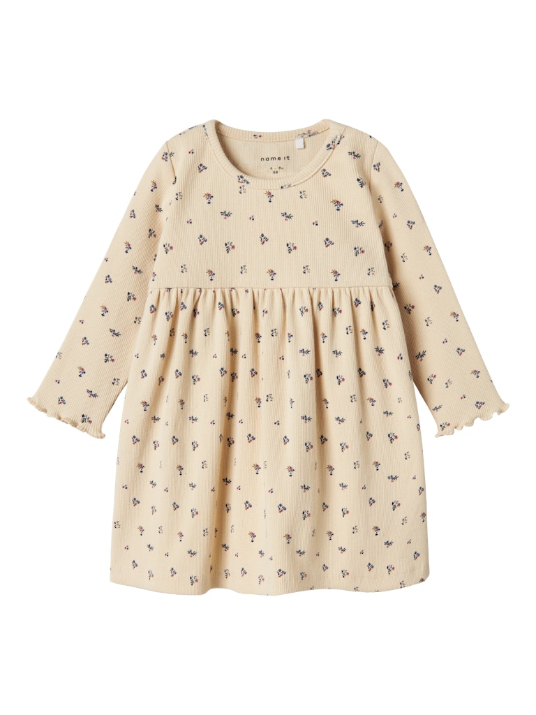 NAME IT Olinne Long Sleeve Dress-Summer Sand Summer Sand front view