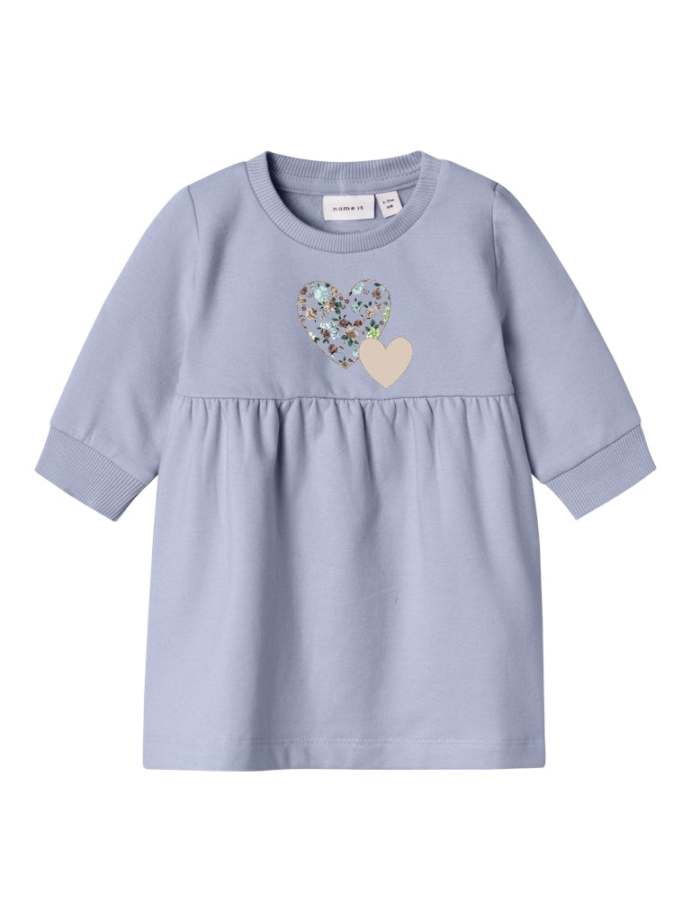 NAME IT Sinda Long Sleeve Sweat Dress-Icelandic Blue Icelandic Blue front view