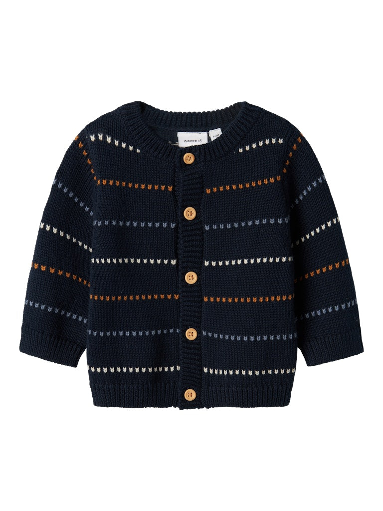 Boy's Refolle Long Sleeve Knit Cardigan-Dark Sapphire-Front View