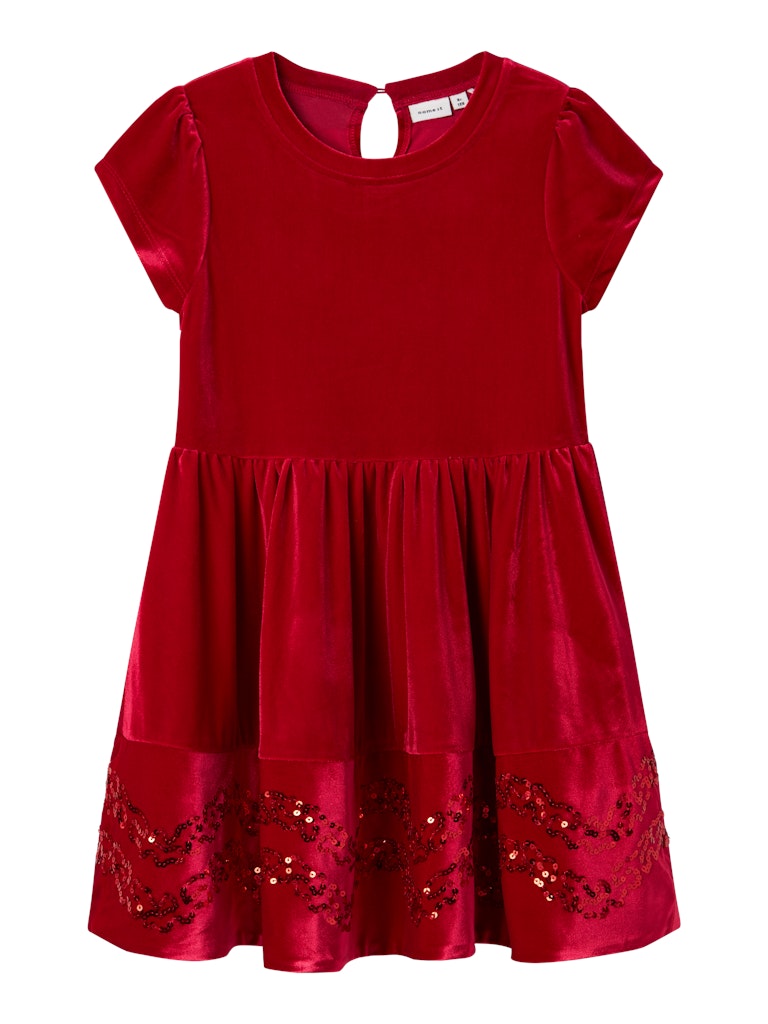 Girl's Revelo Velvet Cap Sleeve Dress-Jester Red-Front View