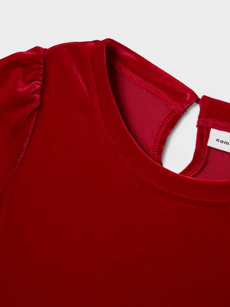 Girl's Revelo Velvet Cap Sleeve Dress-Jester Red-Close Up View