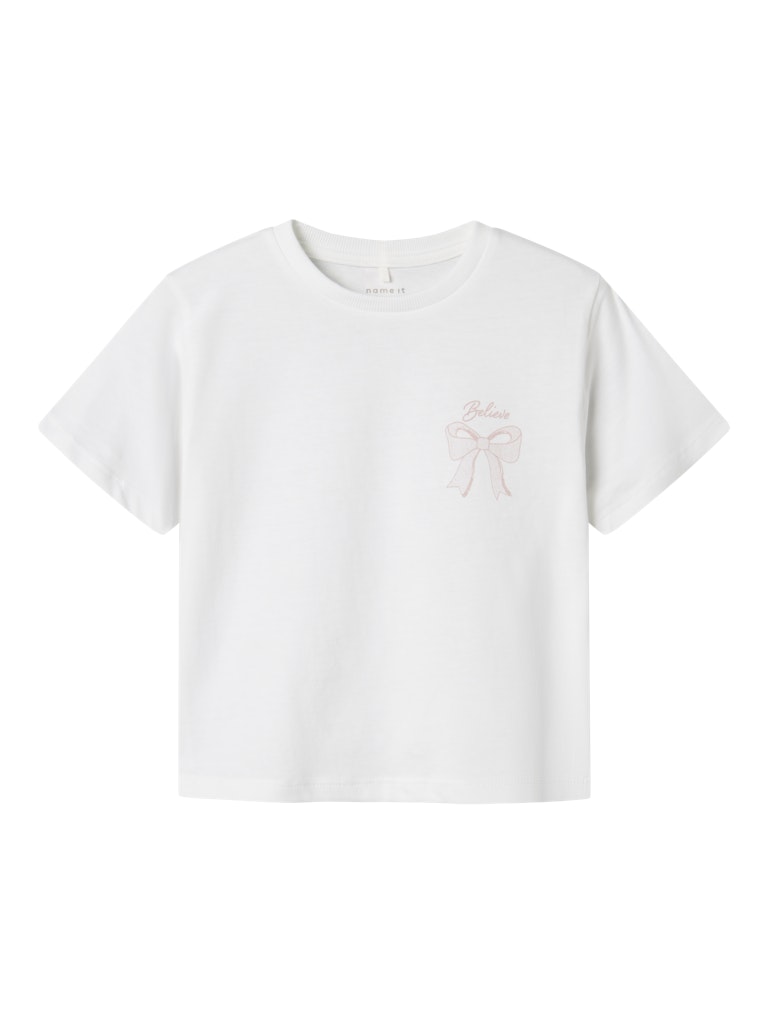NAME IT Katalin Short Sleeve Top Bright White model front view