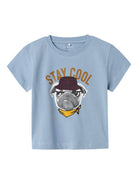NAME IT Kai Short Sleeve Top Dusty Blue front view