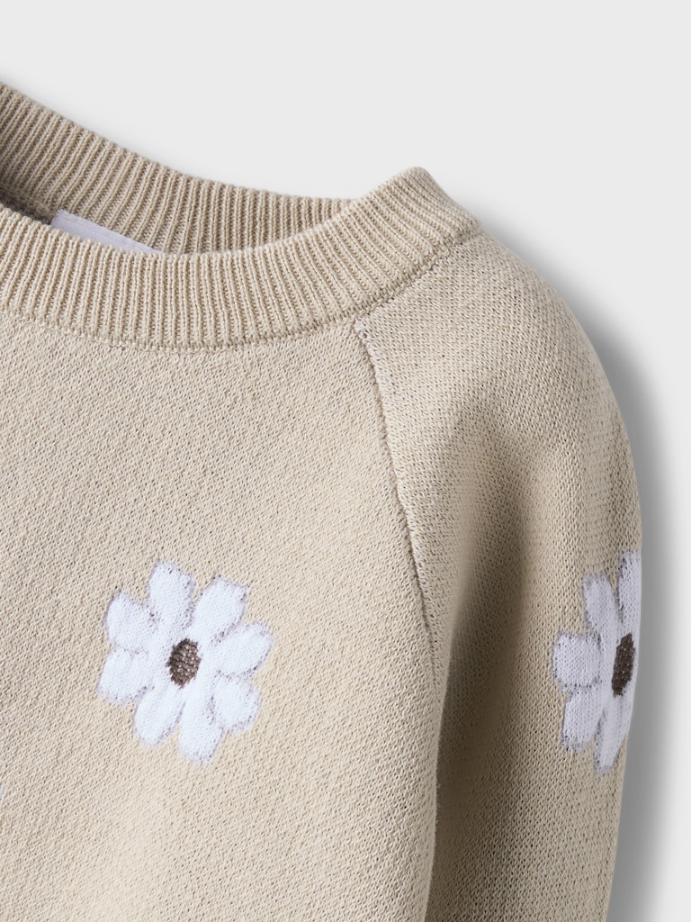 Leia Long Sleeve Knit Beige-Print Detail