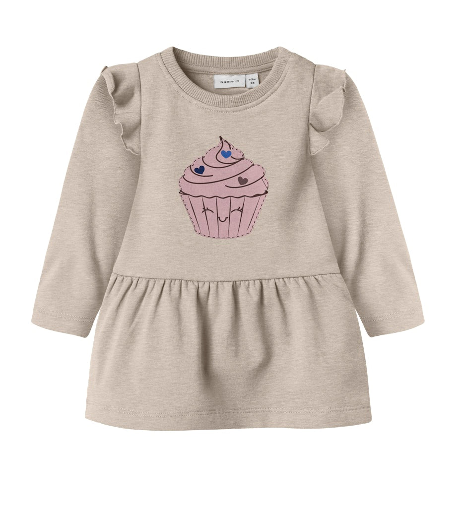 NAME IT Nilda Sweat Dress-Peyote Melange peyote melange front view