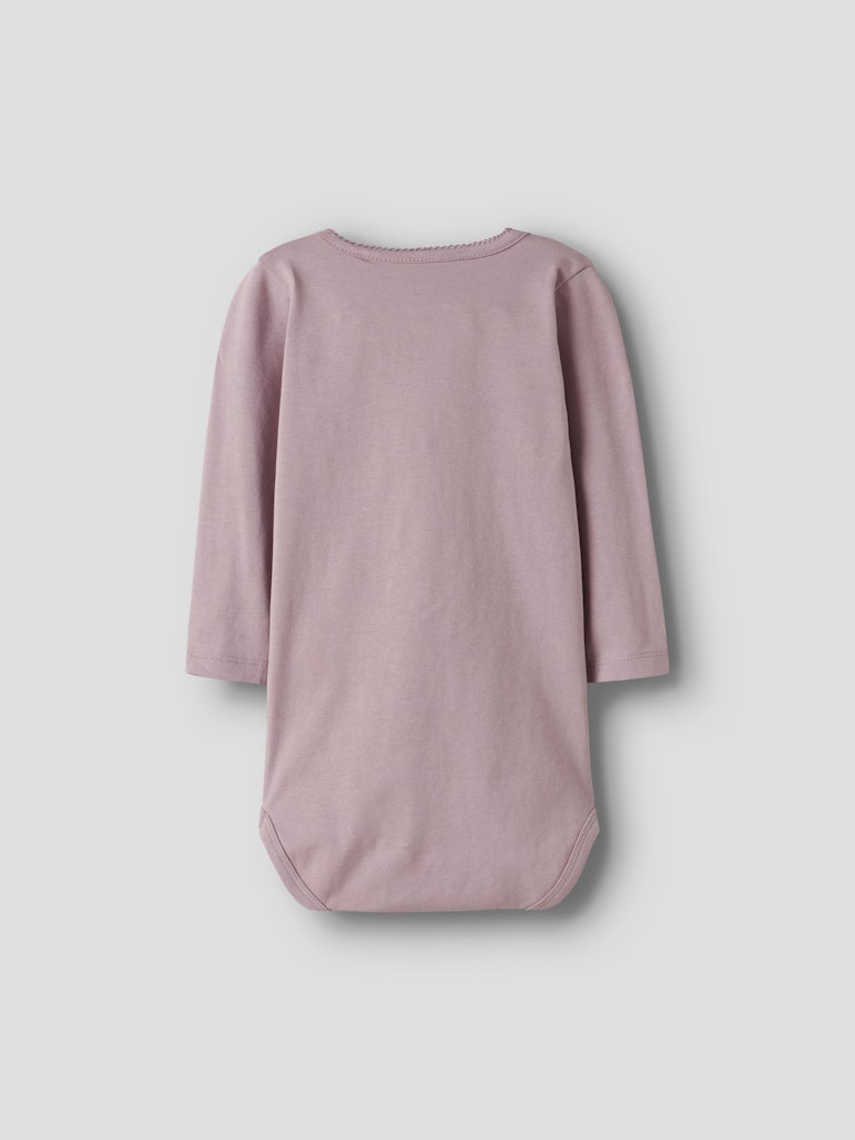Pink bodysuit with long sleeves on a light gray background