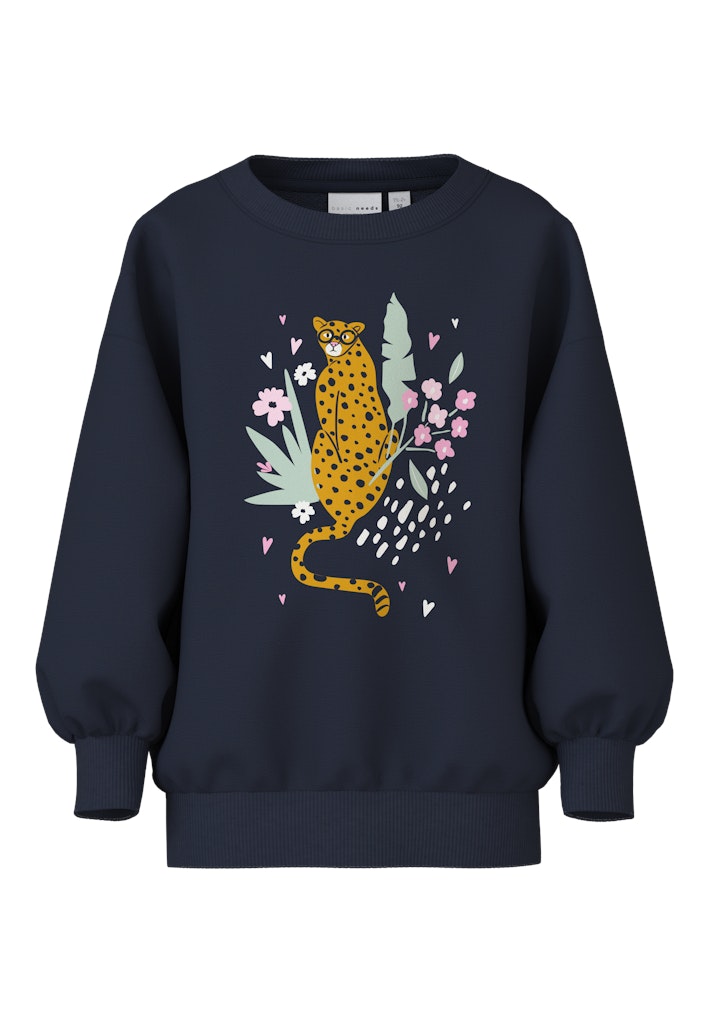 NAME IT Valona Long Sleeve Relax Sweat Navy Blazer model front view