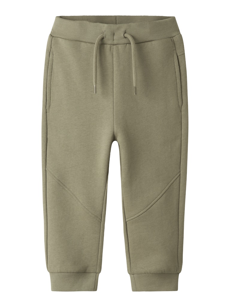 Green sweatpants with a drawstring on a white background