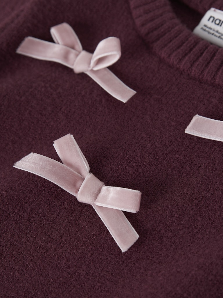 Ronja Long Sleeve Knit-Burgundy-Bow detail