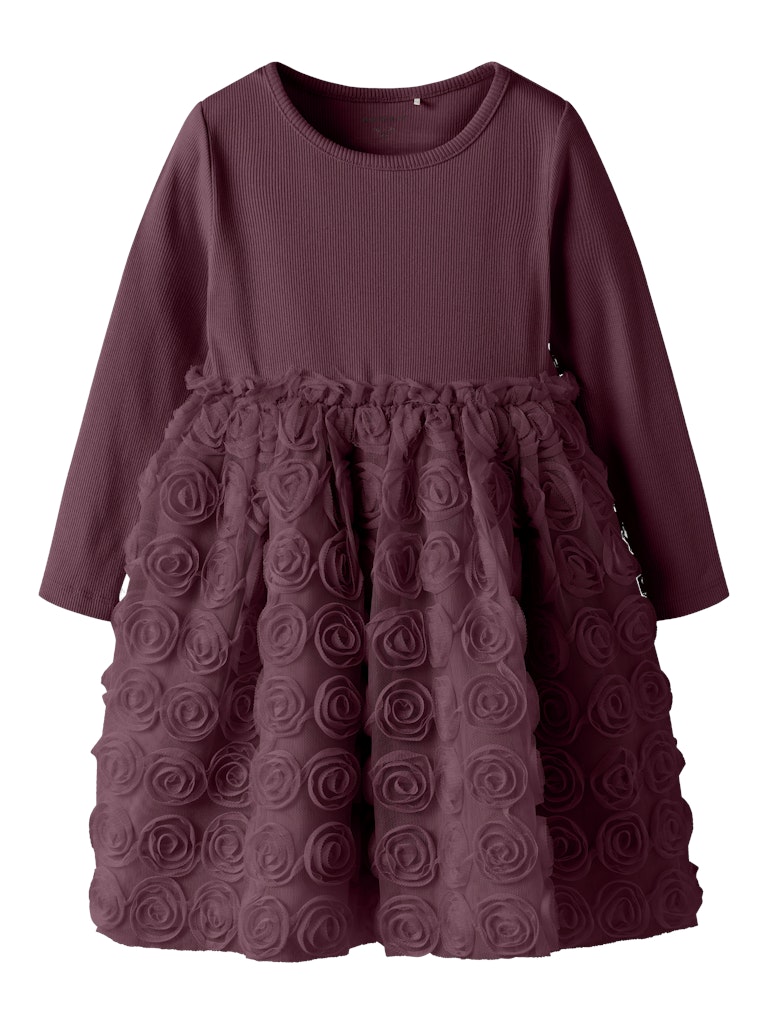 Sykia Tulle Long Sleeve Dress-Burgundy