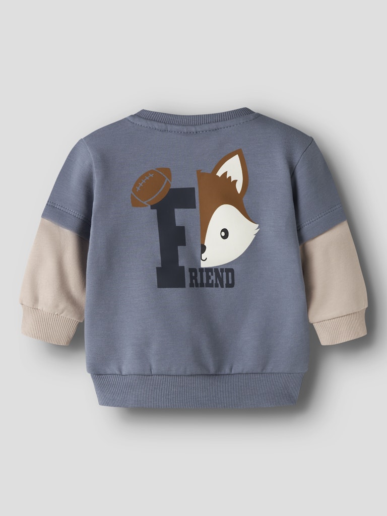 Children's sweatshirt with fox design and letter 'F' on a light gray background
