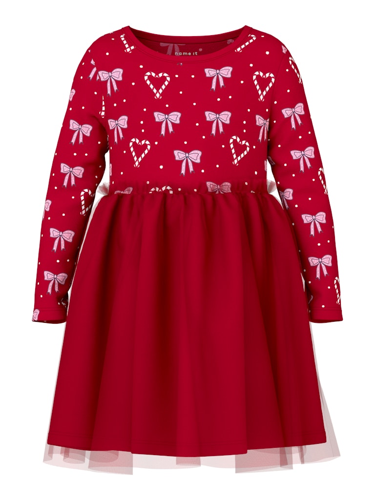 NAME IT Ri Long Sleeve Dress-Jester Red Jester Red front view
