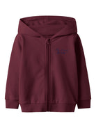 NAME IT Ralia Long Sleeve Sweat Cardigan-Burgundy Burgundy front view