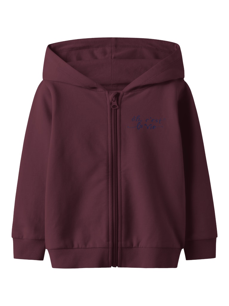 NAME IT Ralia Long Sleeve Sweat Cardigan-Burgundy Burgundy front view