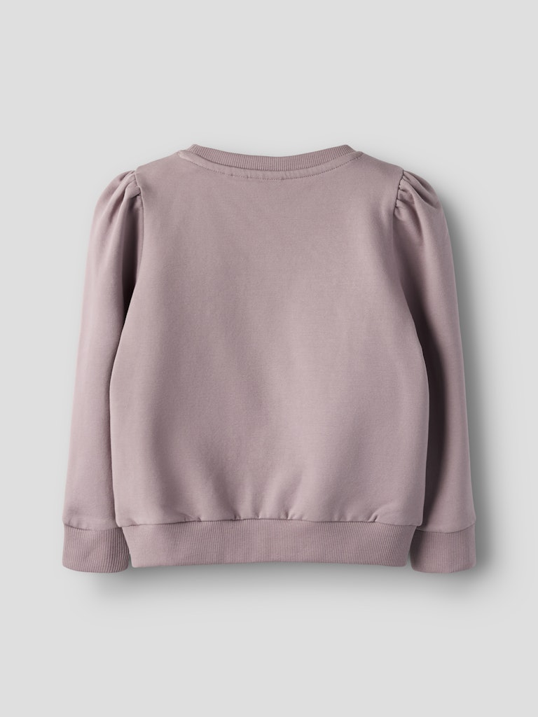 Pink sweatshirt with puff sleeves on a light gray background