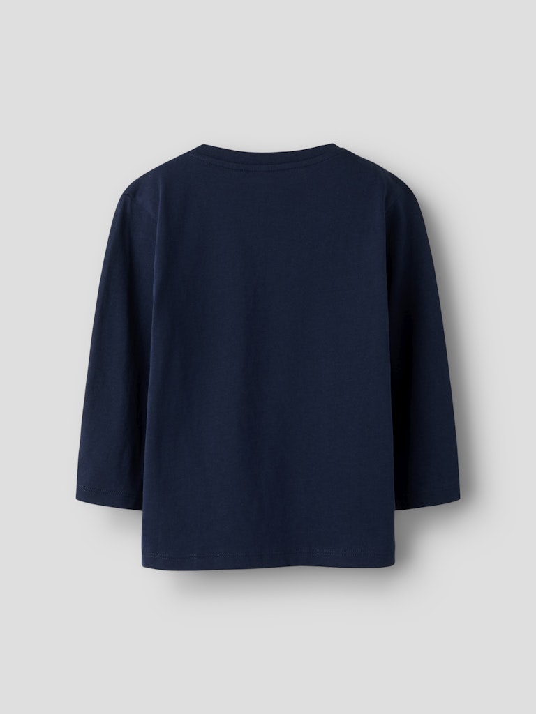 Navy blue t-shirt on a light gray background
