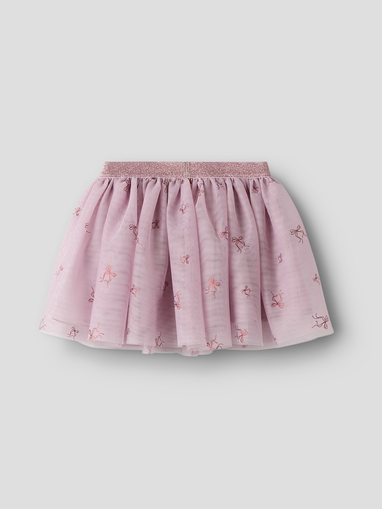 Pink skirt with floral pattern on a light gray background