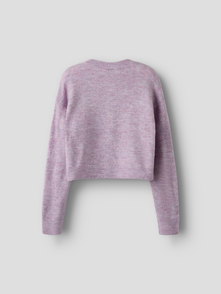 Purple sweater on a light gray background