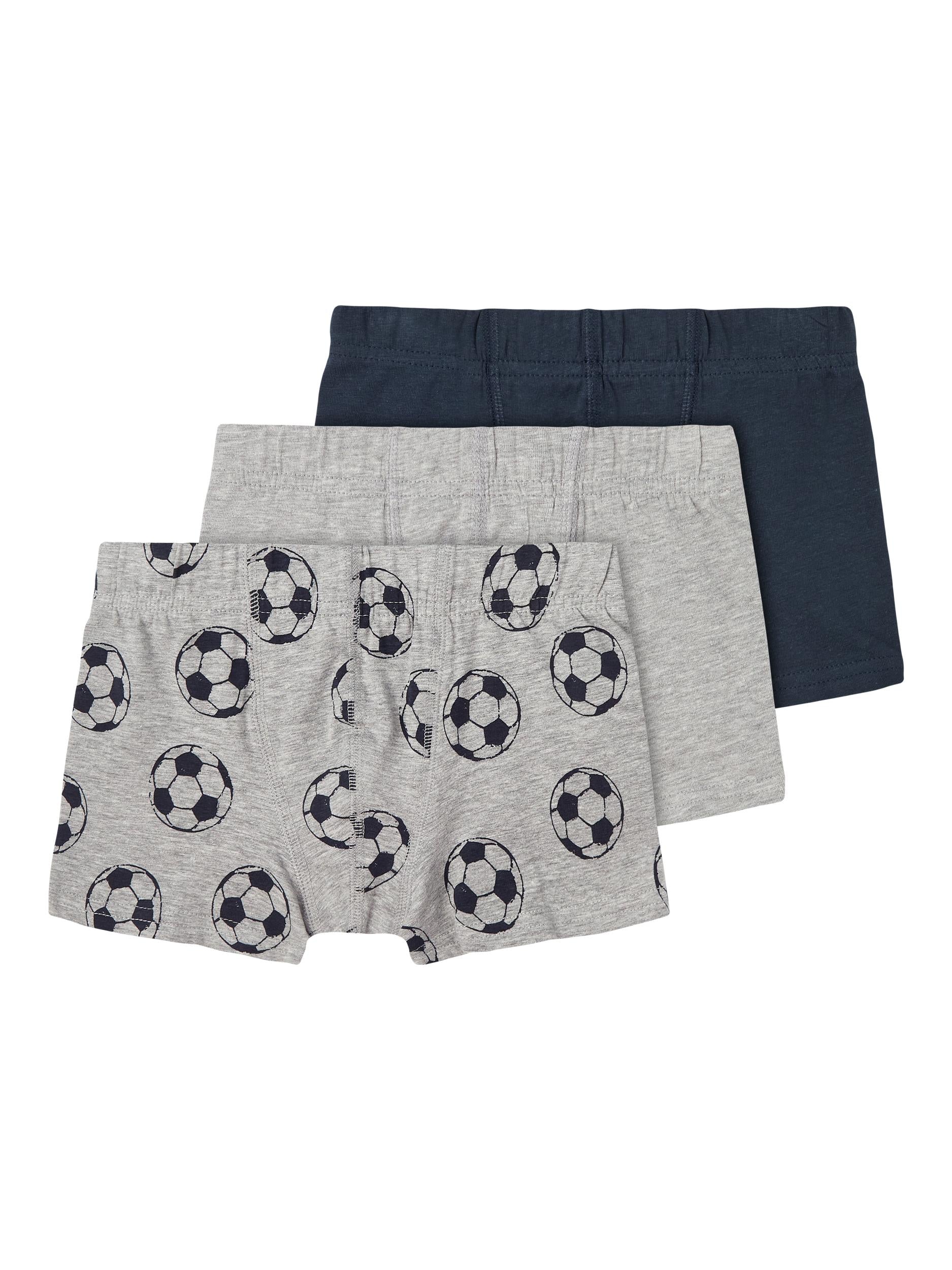 Boy's 3 Pack Grey Melange Football Boxer Shorts-Front View