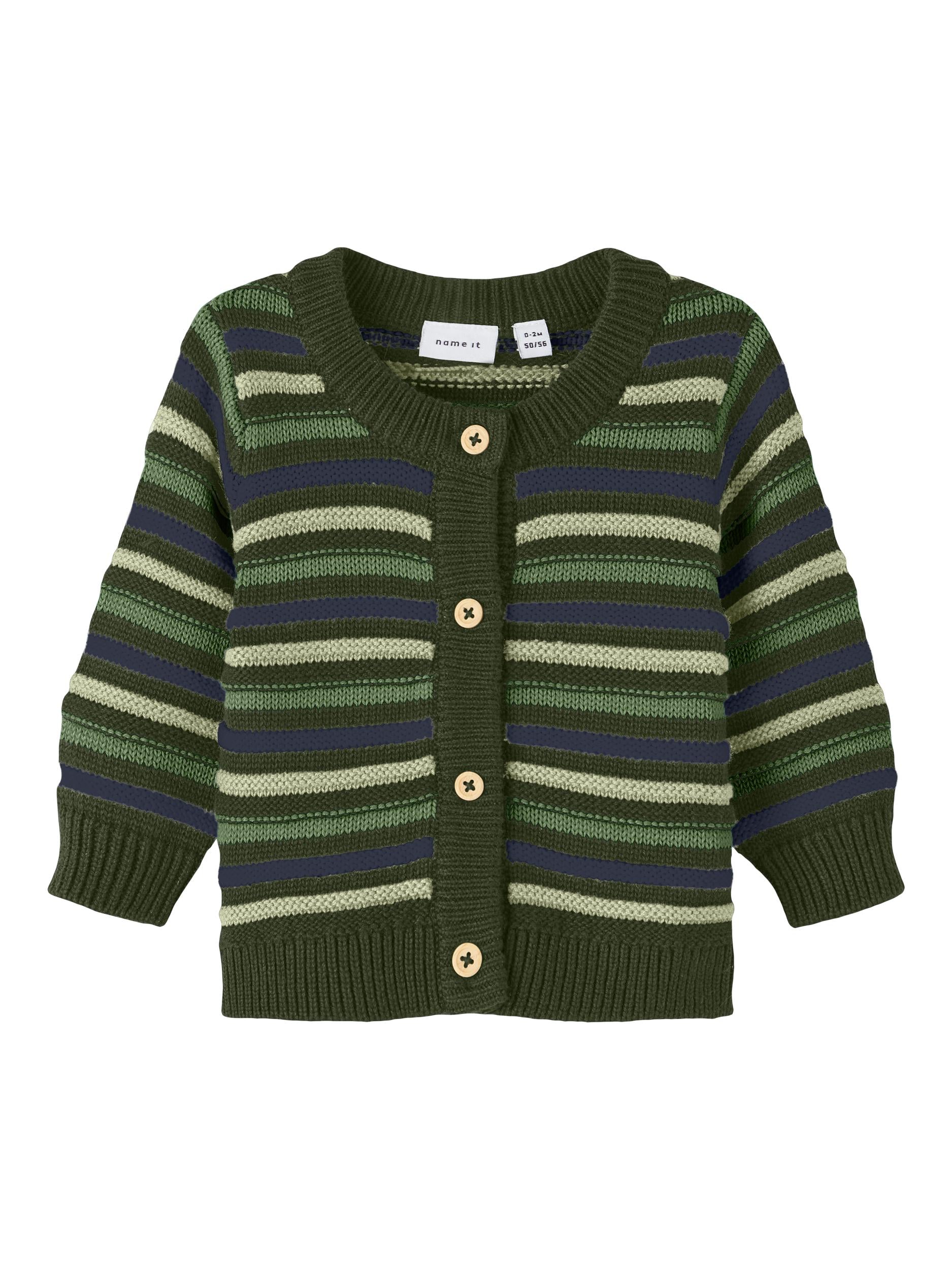 Boy's Kamiks Long Sleeve Knit Cardigan - Rifle Green-Ghost Front View