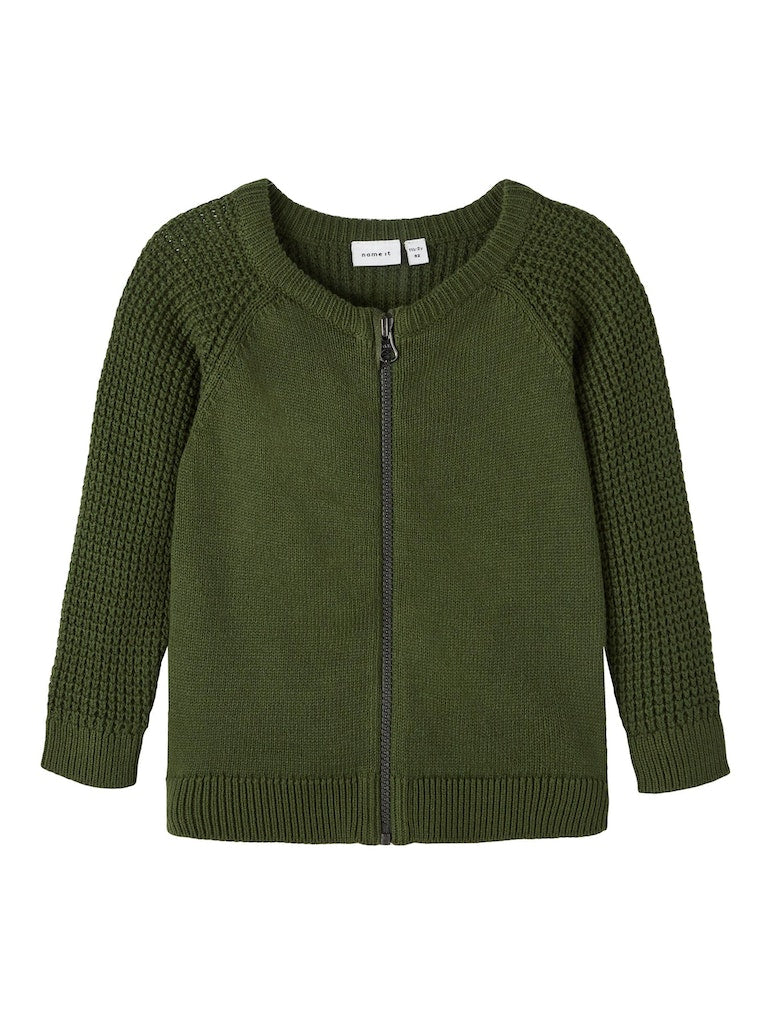 Boy's Losalle Long Sleeve Knit Cardigan-Rifle Green-Front View