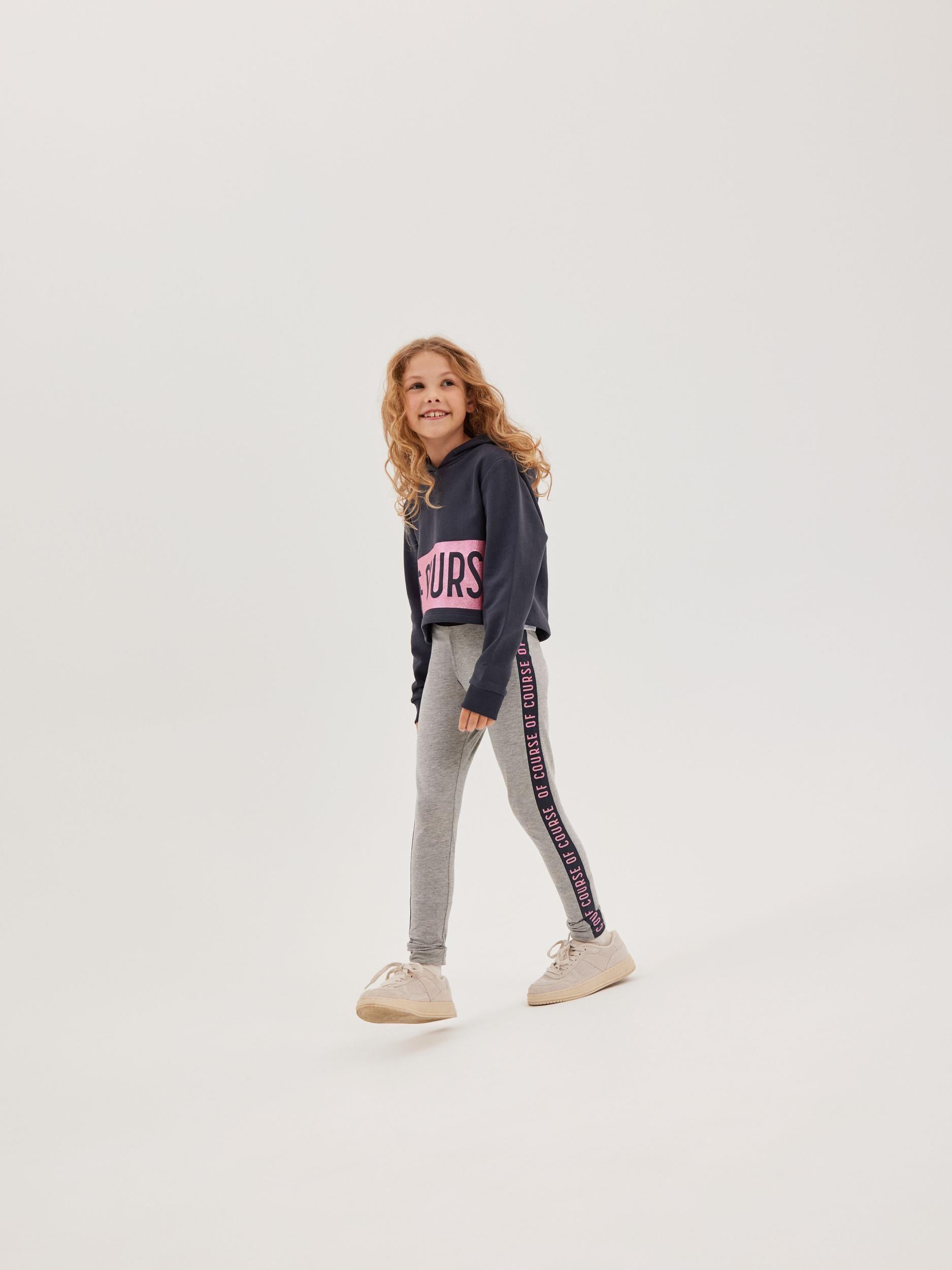 Girl's Leonie Long Sleeve Cropped Sweat-India Ink-Model Front View