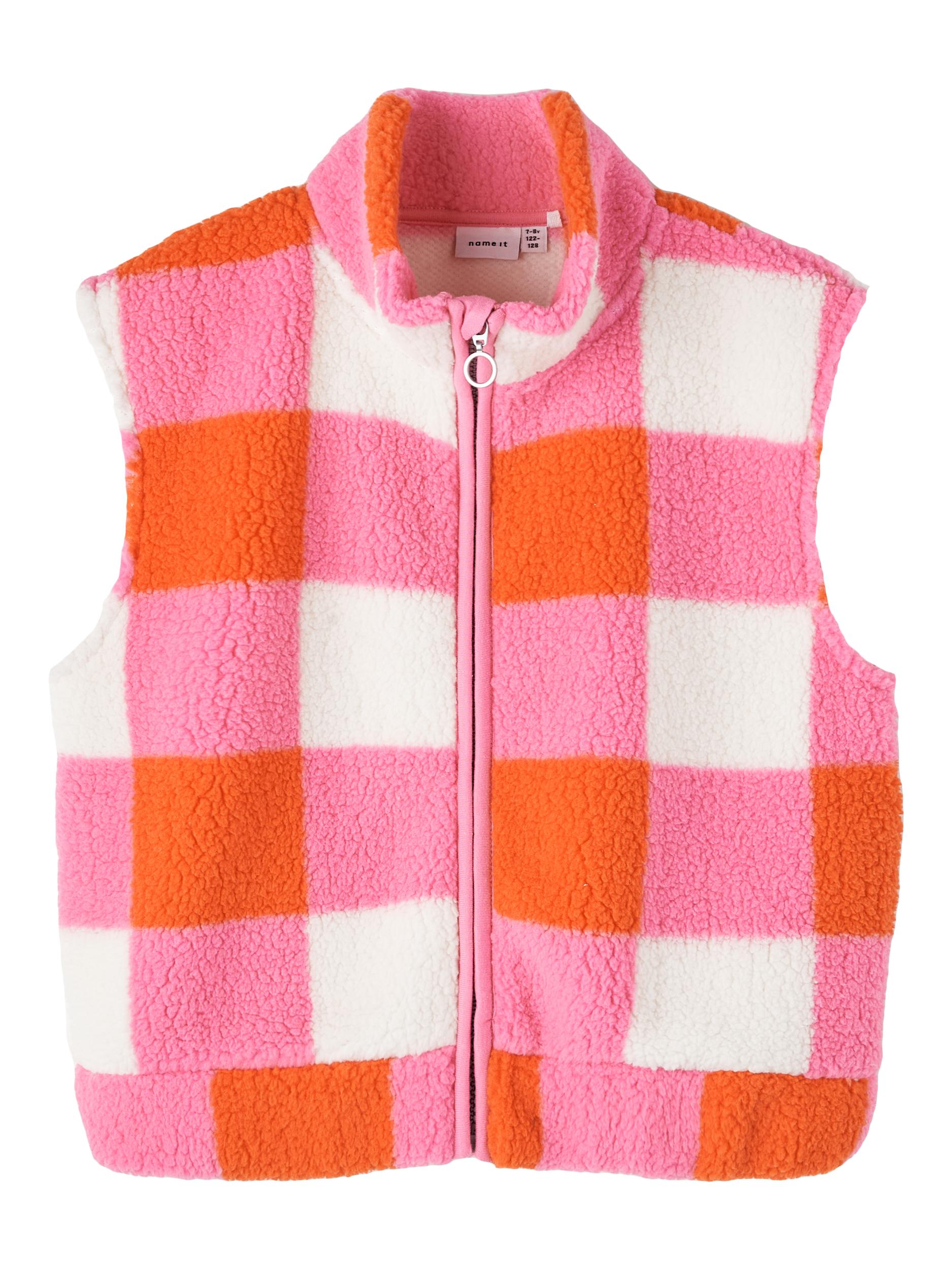 Girl's Nafluf Short Loose Teddy Vest-Pink Cosmos-Front View