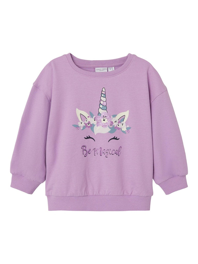 Girl's Valona Long Sleeve Long Boxy Sweat-Violet Tulle-Front View