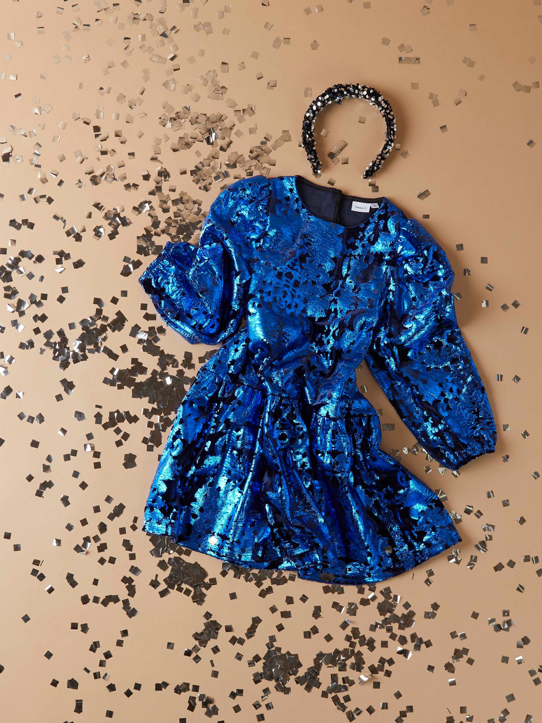 NAME IT Rulla Long Sleeve Dazzling Blue Dress Dazzling Blue model front view