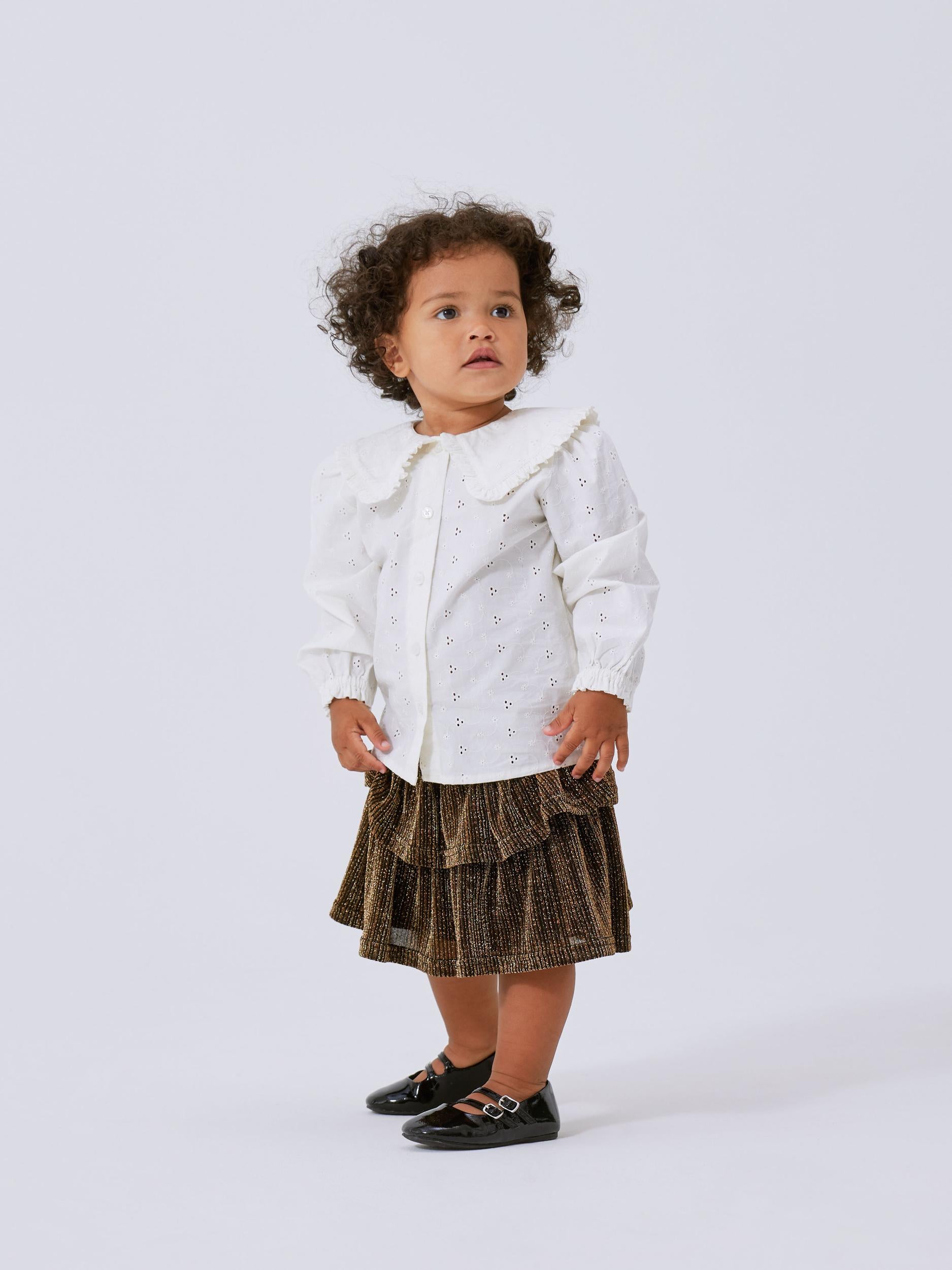 NAME IT Risilk Skirt-Gold Colour Gold Colour model front view