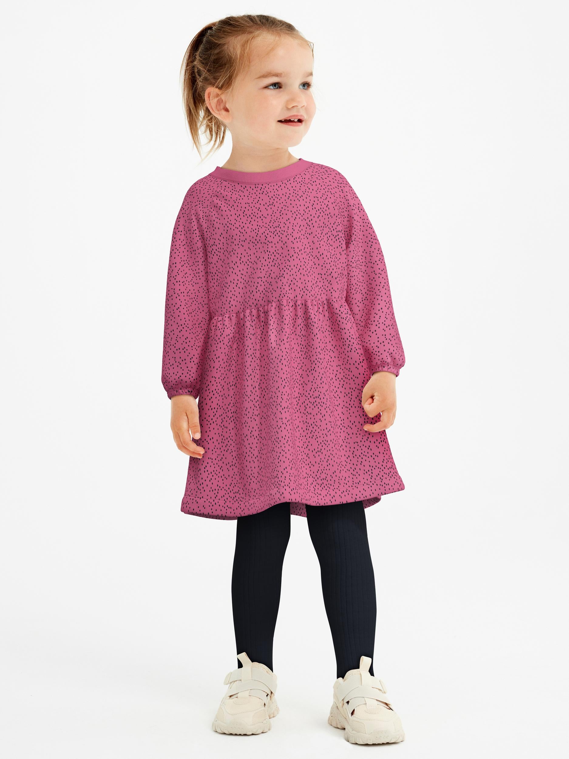 Girl's Volta Long Sleeve Sweat Dress-Pink Cosmos-Model Front View