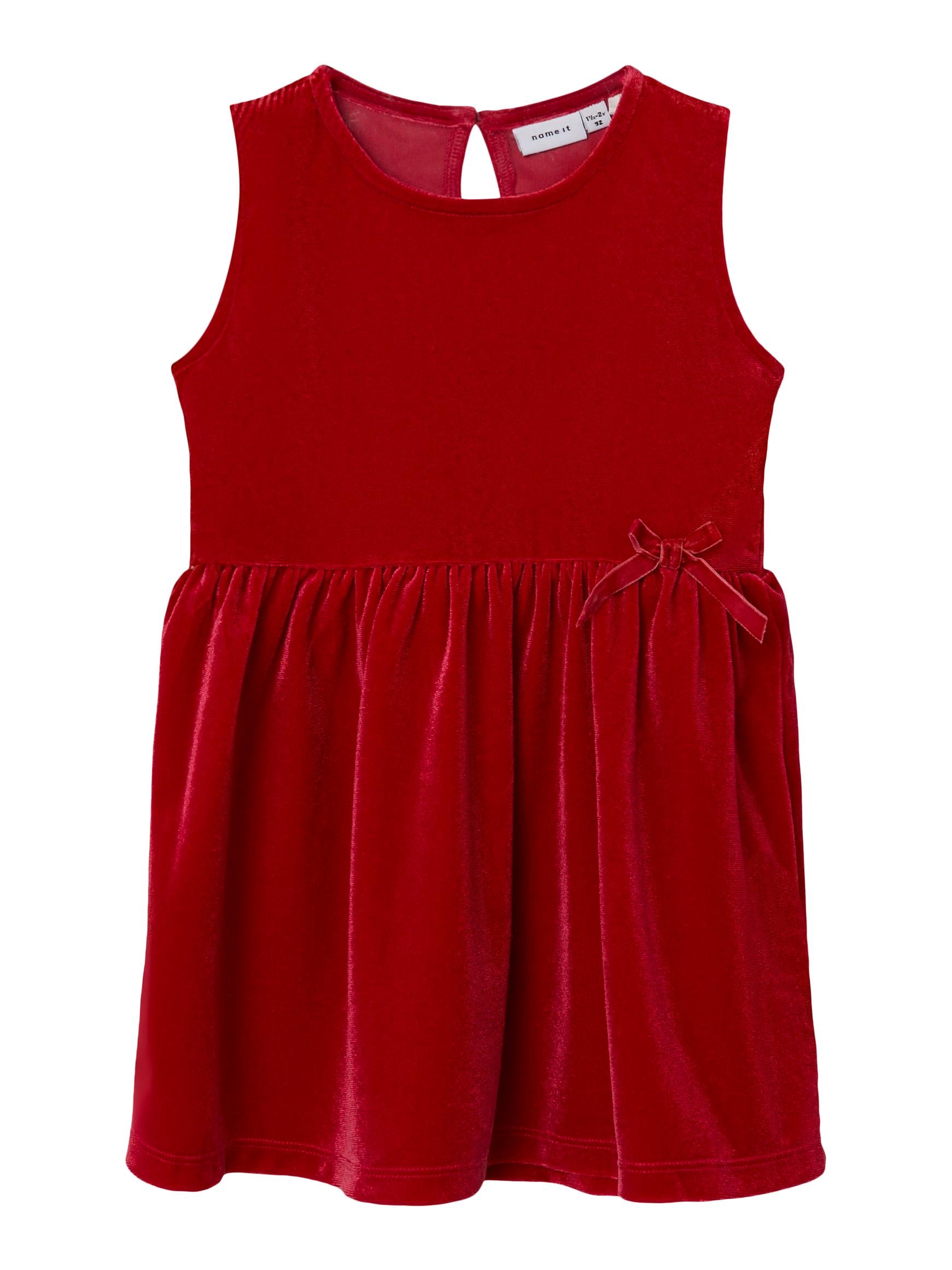 Girl's Rifly Long Sleeve Velvet Dress-Jester Red-Front View