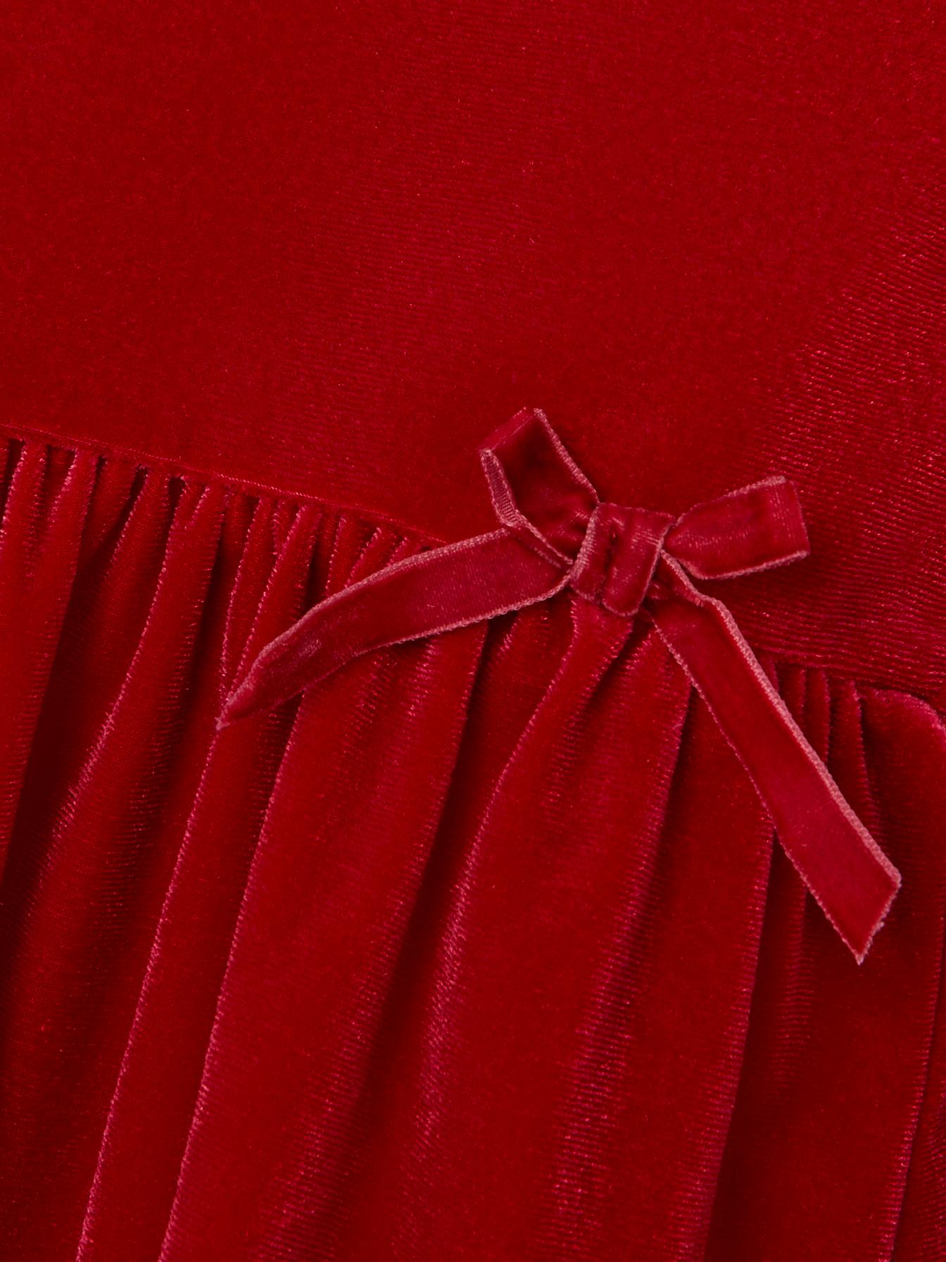 Girl's Rifly Long Sleeve Velvet Dress-Jester Red-Close Up