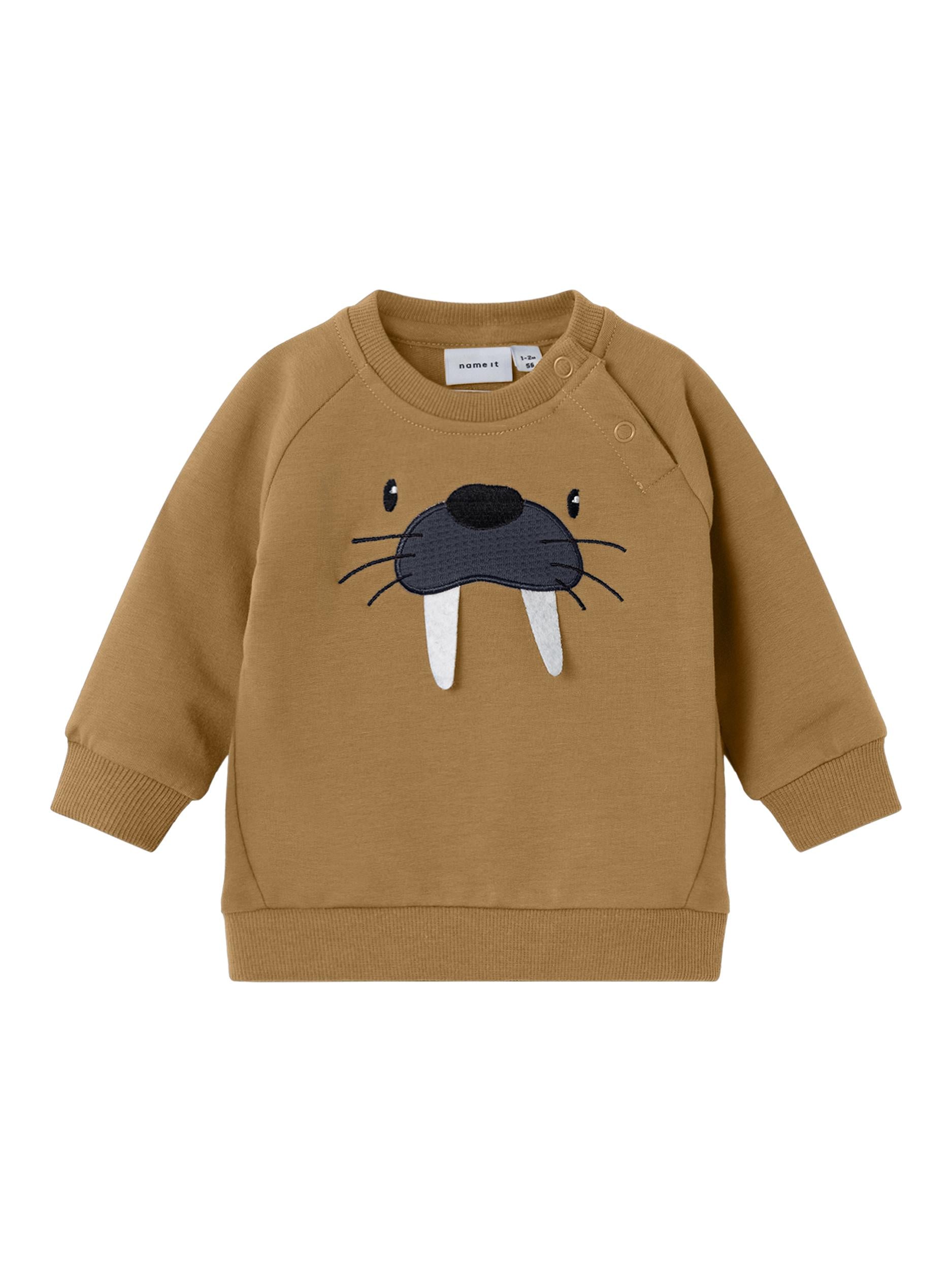 NAME IT Solar Long Sleeve Sweat-Bone Brown Bone Brown front view