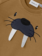 NAME IT Solar Long Sleeve Sweat-Bone Brown Bone Brown detail view