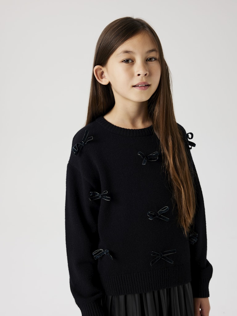 Girl's Sonja Long Sleeve Knit-Black-Model Front View