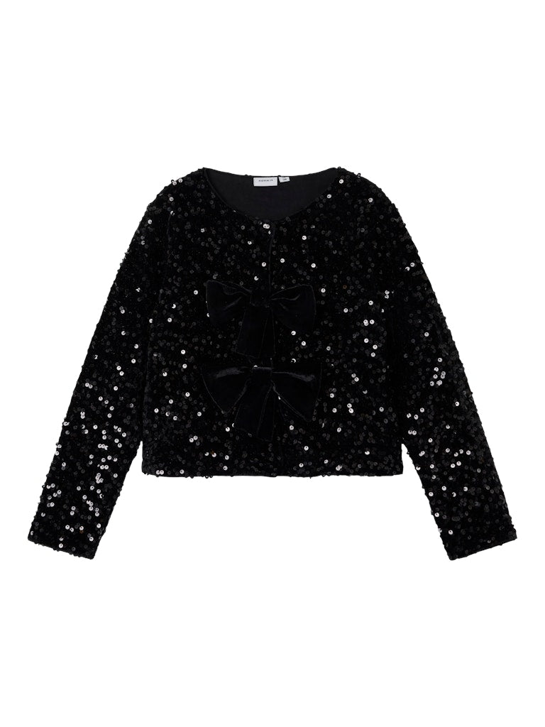 Girl's Rusitta Long Sleeve Glitter Cardigan-Black-Front View