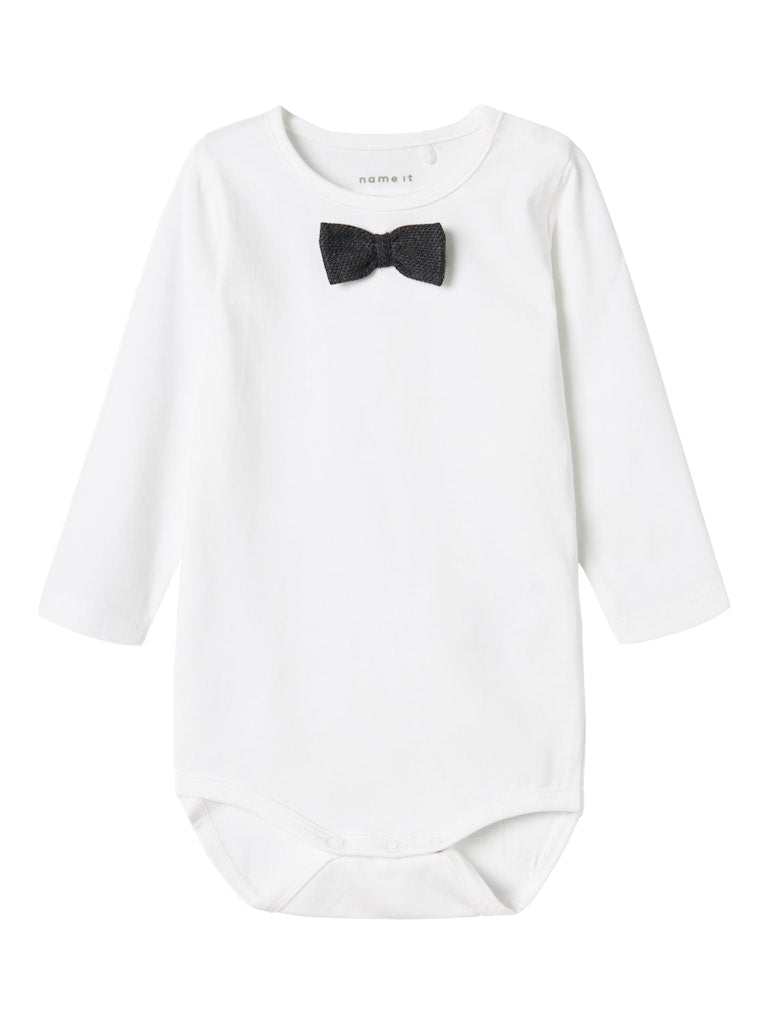 NAME IT Roxo Bodysuit-Bright White/Grey Bright White/Grey front view