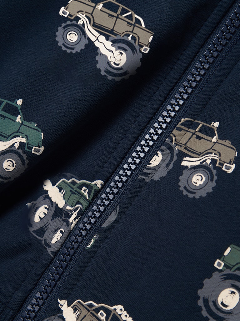 Seb Dark Sapphire Sweat Cardigan-Truck print detail