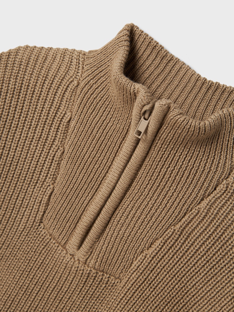 Boy's Safalle Long Sleeve Knit-Weathered Teak-Zip Fastening View