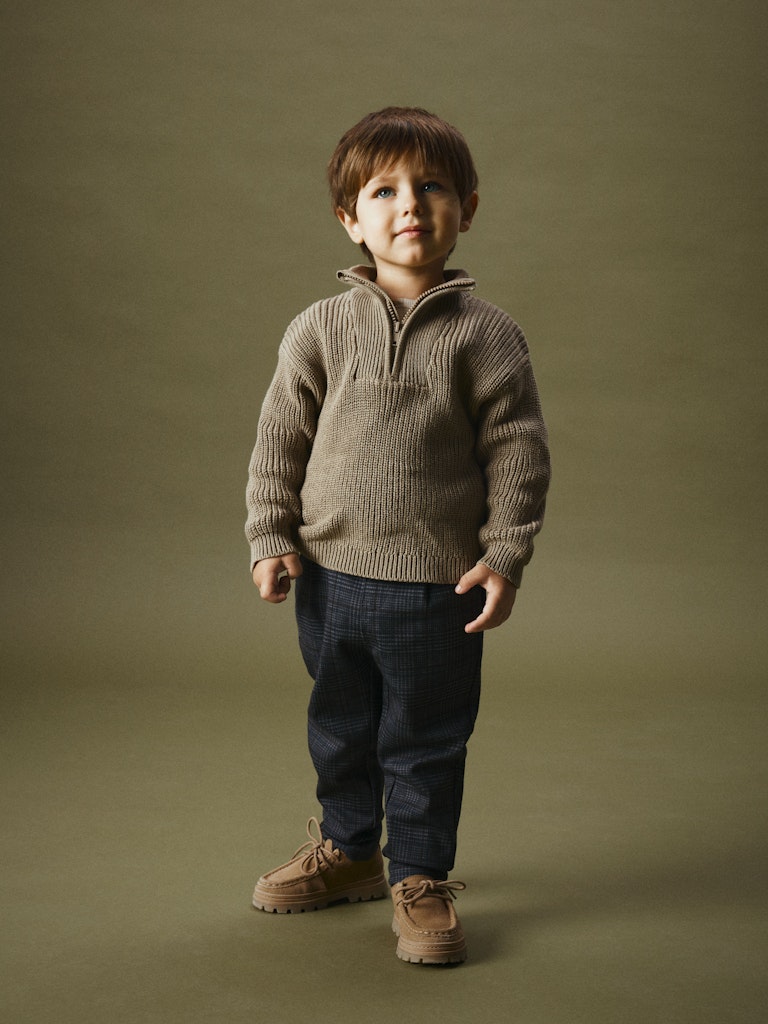 Boy's Safalle Long Sleeve Knit-Weathered Teak-Model Full Front View