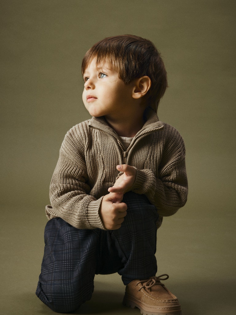 Boy's Safalle Long Sleeve Knit-Weathered Teak-Closer View of Front