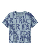 NAME IT Leander Short Sleeve Top Dusty Blue model front view
