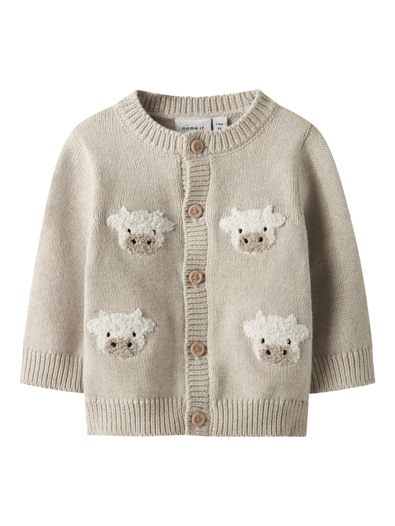 Lional Long Sleeve Knit Cardigan Beige-Front View