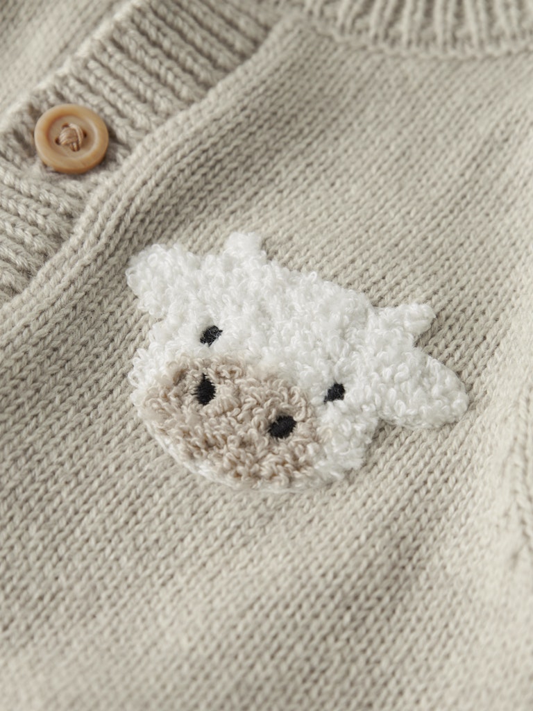 Lional Long Sleeve Knit Cardigan Beige-Embroidery Detail