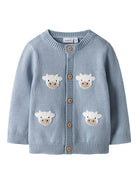 NAME IT Lional Long Sleeve Knit Cardigan Dusty Blue model front view