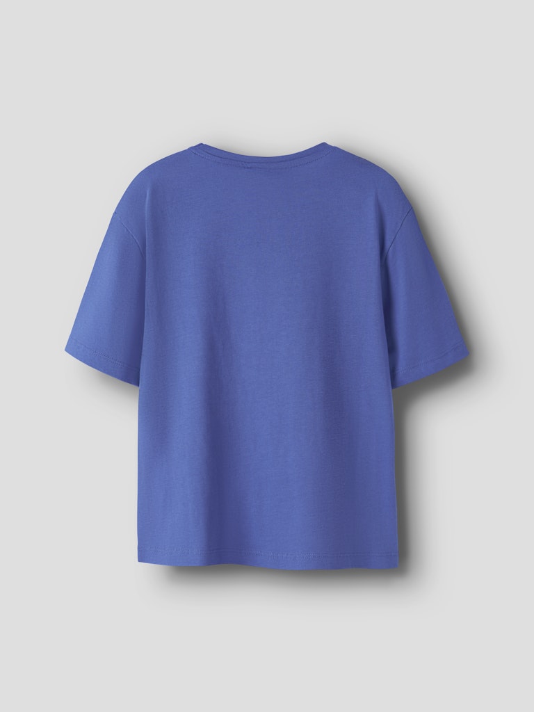 Blue t-shirt on a light gray background-Back view